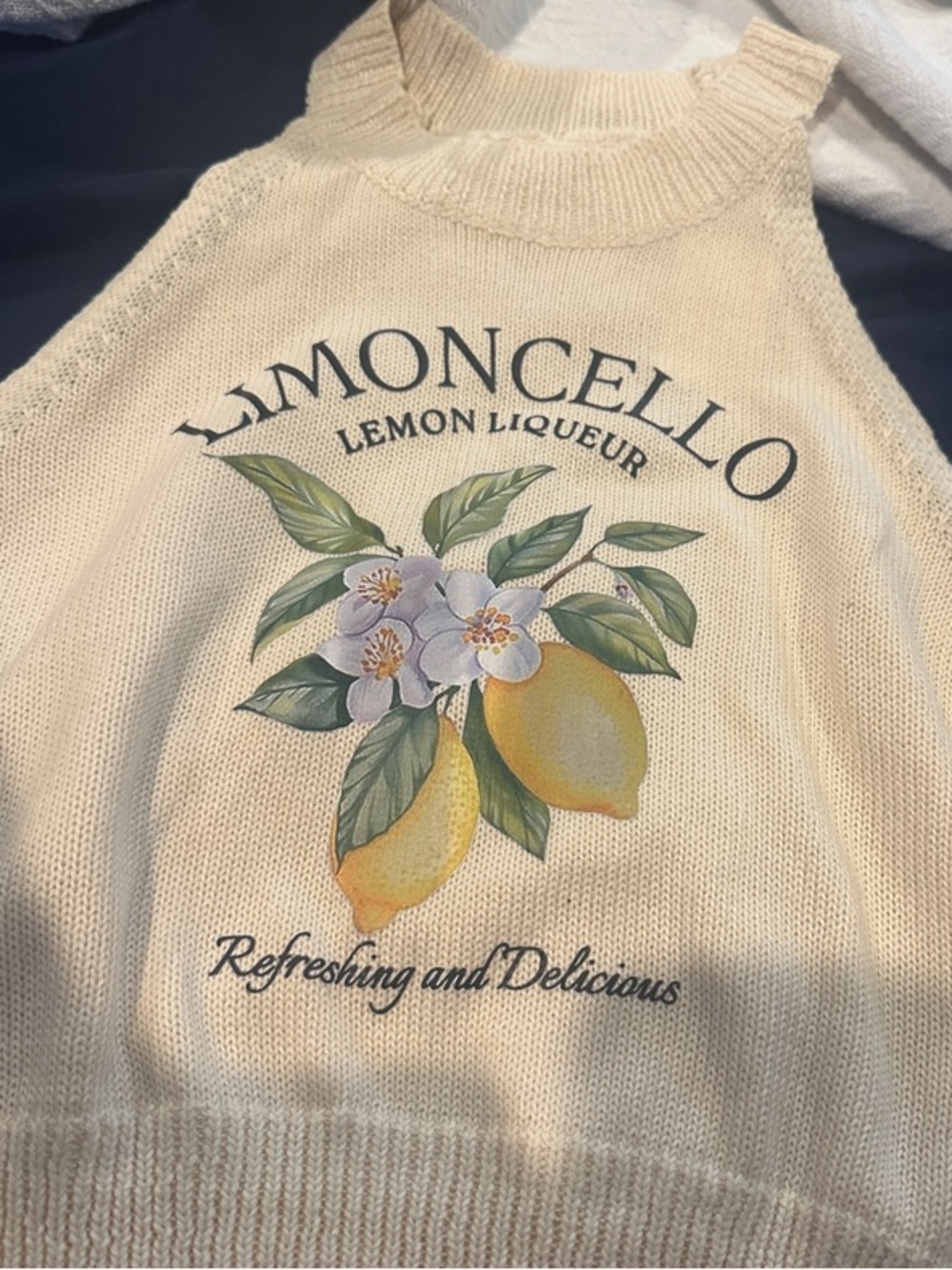 Limoncello Lemon Liqueur Graphic Knit Tank - Cream & Yellow beautifully knitted